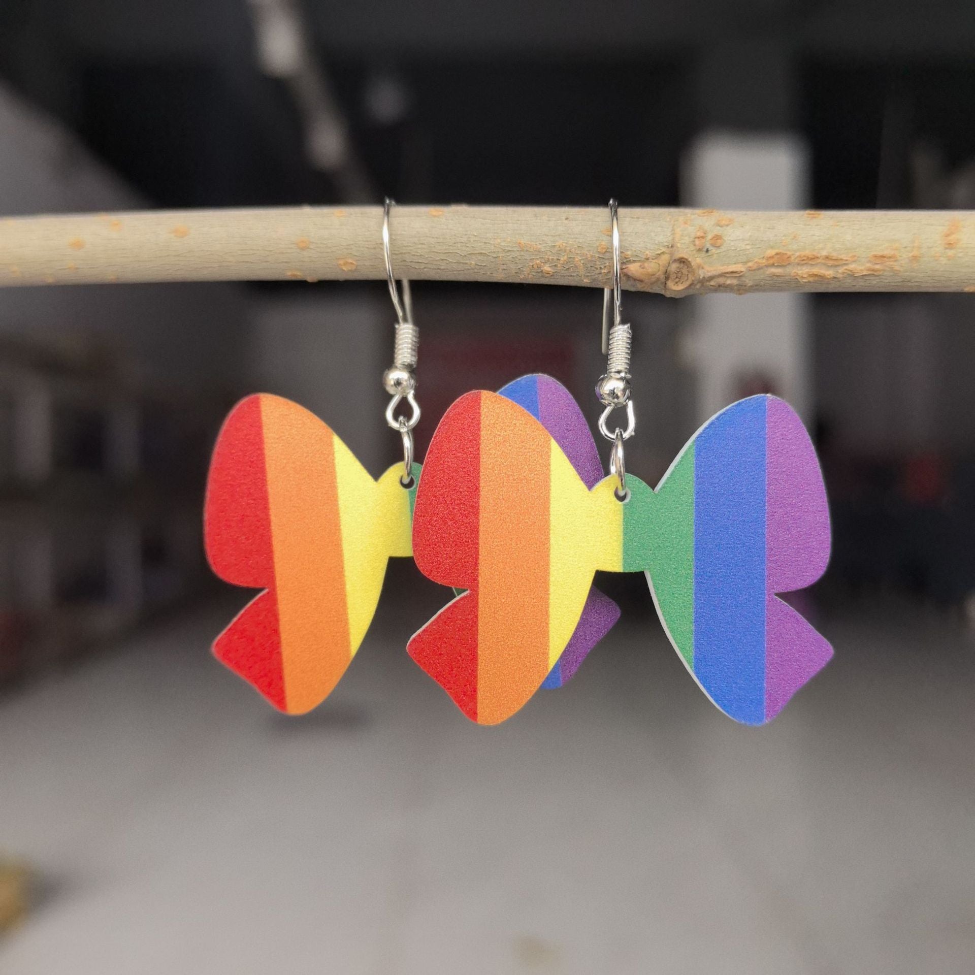 Wholesale Rainbow Acrylic Valentine's Day Six Color Bow Earrings